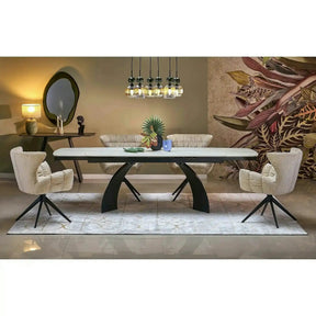 Masa extensibila VITRUS, travertin/negru, piatra sinterizata/metal, 180/260x90x76 cm