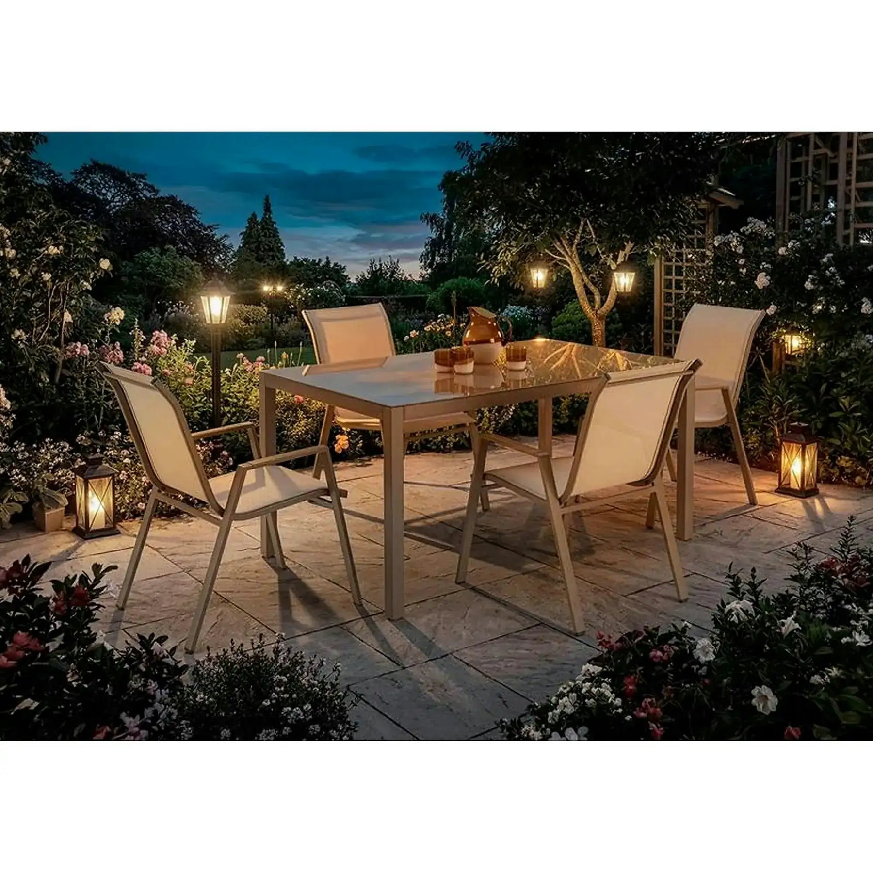 Masa gradina HOVER, bej/cappuccino, sticla/metal, 150x90x75 cm