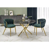 Masă ovală neagră cu detalii aurii, perfectă pentru un living elegant – primabucata