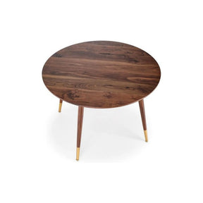 Masă rotundă din nuc cu picioare aurii, ideală pentru living – primabucata