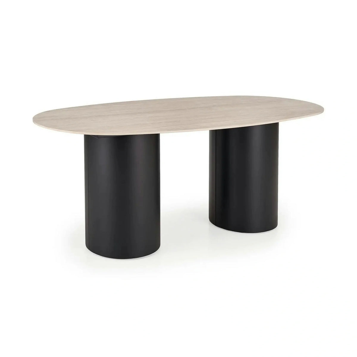 Masa JULIUS, travertin/negru, piatra sinterizata/metal, 200x100x77 cm
