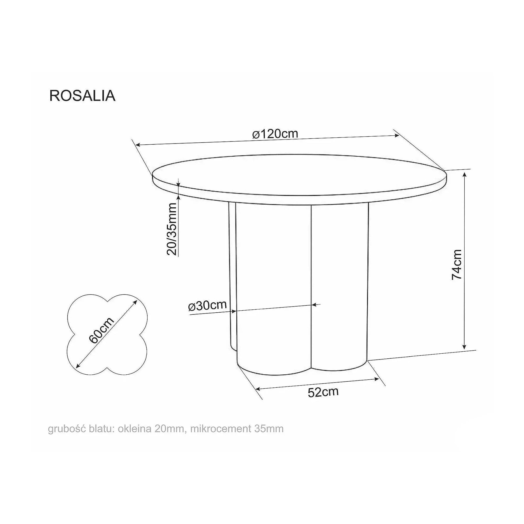 Masă ROSALIA, stejar, furnir/MDF, Ø120x74 cm