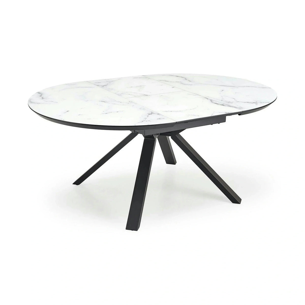 Masa rotunda extensibila 6 persoane VERTIGO, alb cu efect de marmura/negru, 130/180x130x76 cm