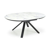 Masa rotunda extensibila 6 persoane VERTIGO, alb cu efect de marmura/negru, 130/180x130x76 cm