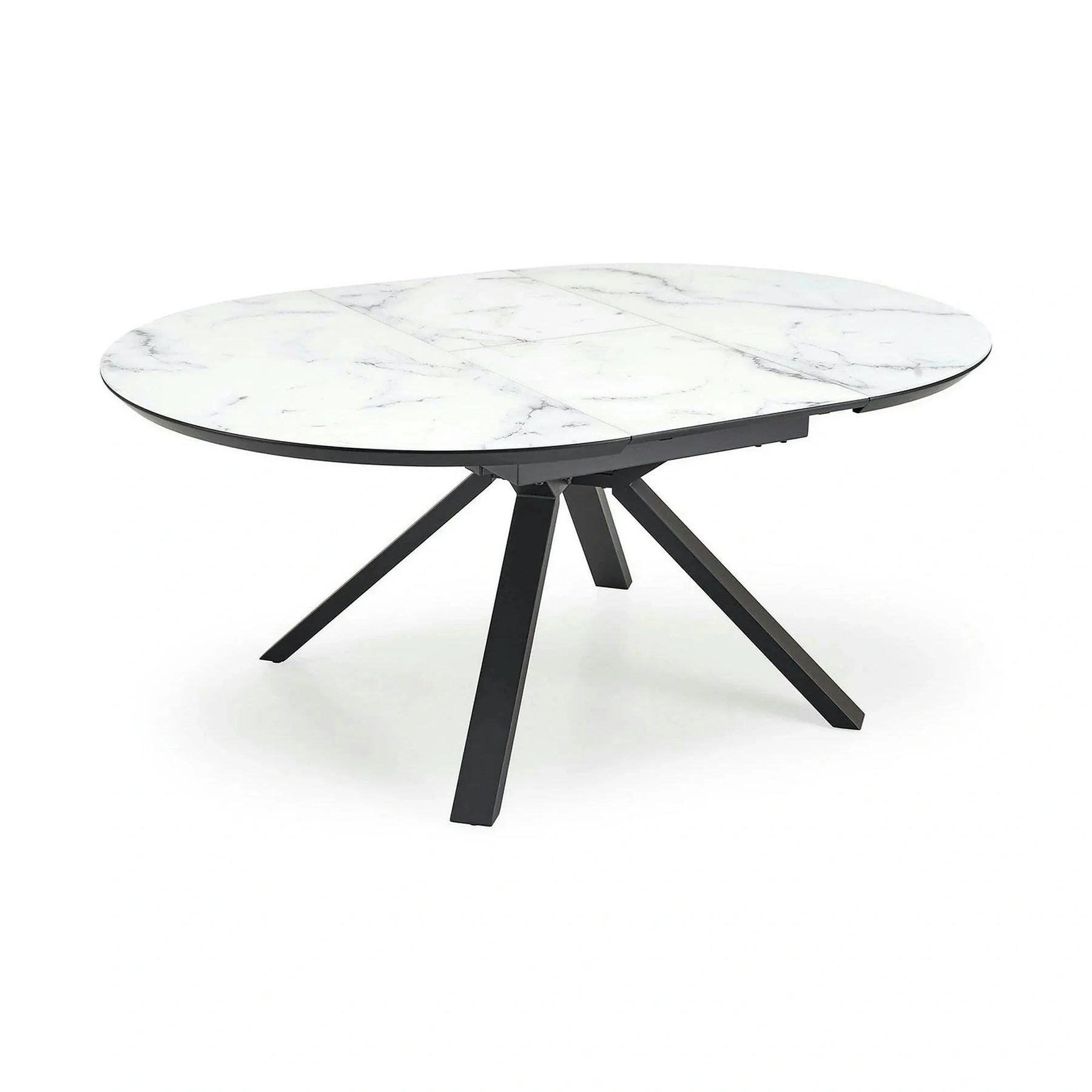 Masa rotunda extensibila 6 persoane VERTIGO, alb cu efect de marmura/negru, 130/180x130x76 cm