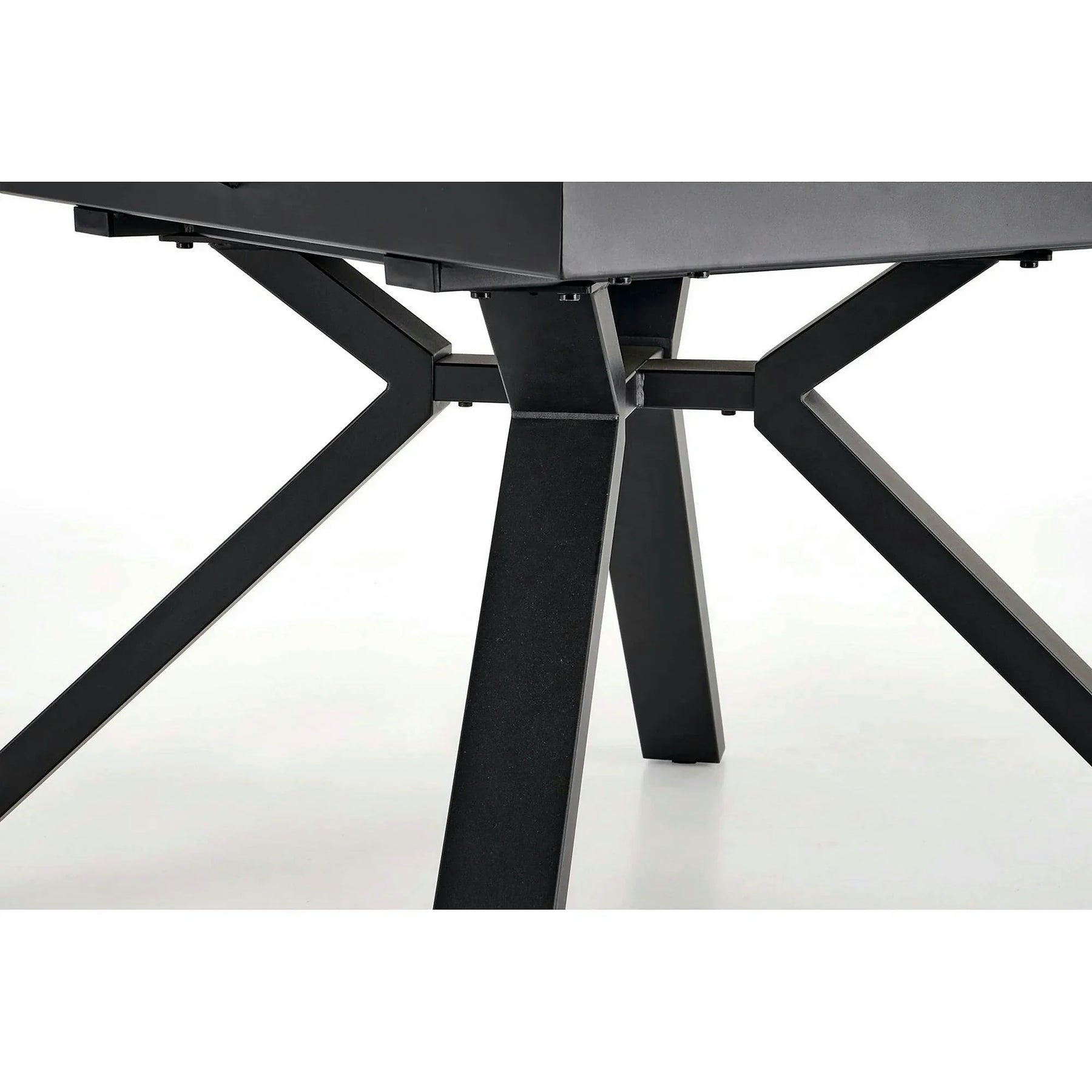 Masa rotunda extensibila 6 persoane VERTIGO, MDF lacuit/sticlă/otel acoperit cu pulbere, alb cu efect de marmura/negru, 130-180×130×76 cm