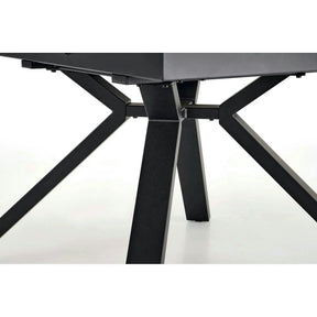 Masa rotunda extensibila 6 persoane VERTIGO, MDF lacuit/sticlă/otel acoperit cu pulbere, alb cu efect de marmura/negru, 130-180×130×76 cm
