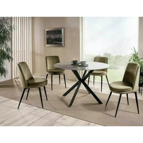 Masa rotunda TALIA, ceramica/metal, gri cu efect de marmura/negru mat, 90×90×75 cm