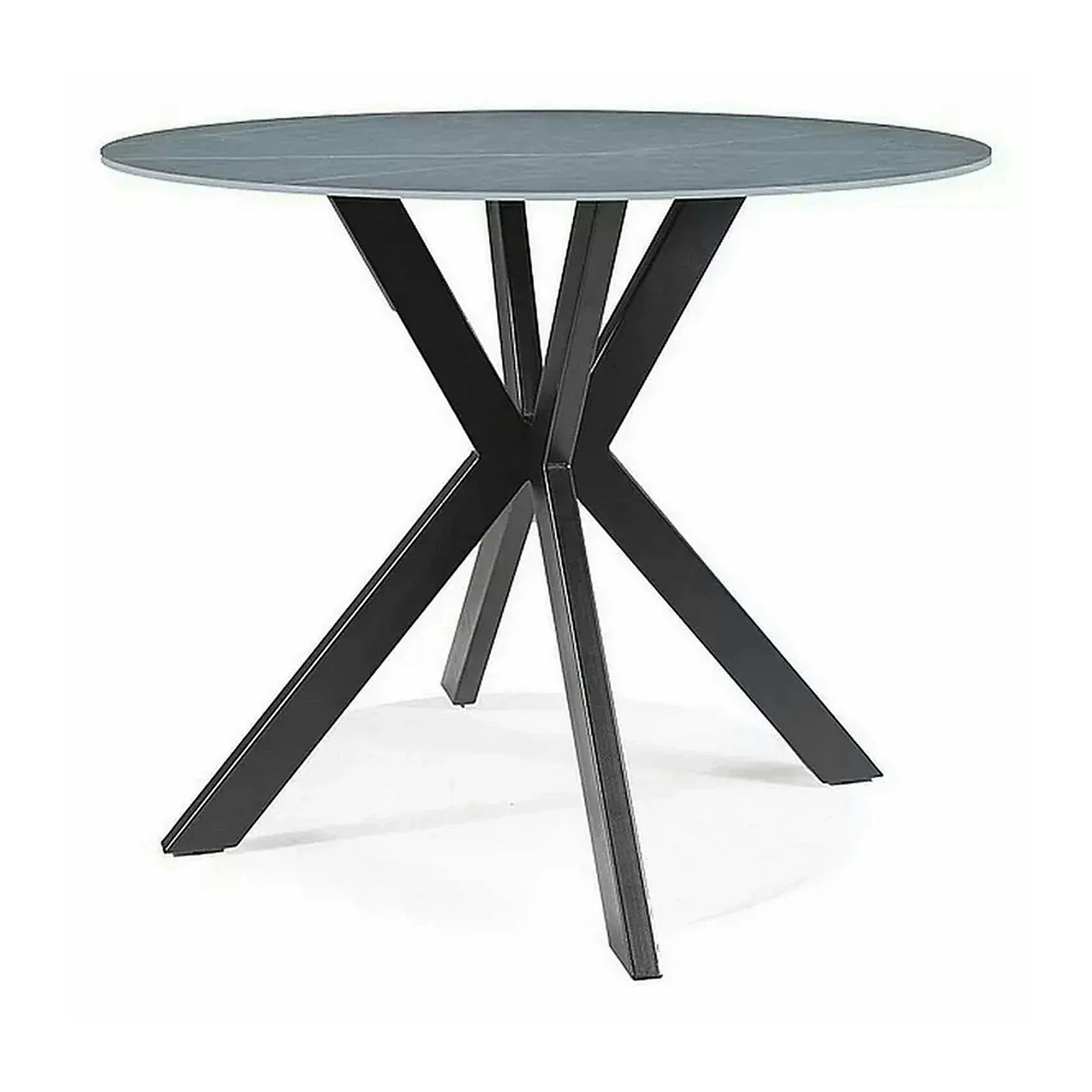 Masa rotunda TALIA, ceramica/metal, gri cu efect de marmura/negru mat, 90×90×75 cm