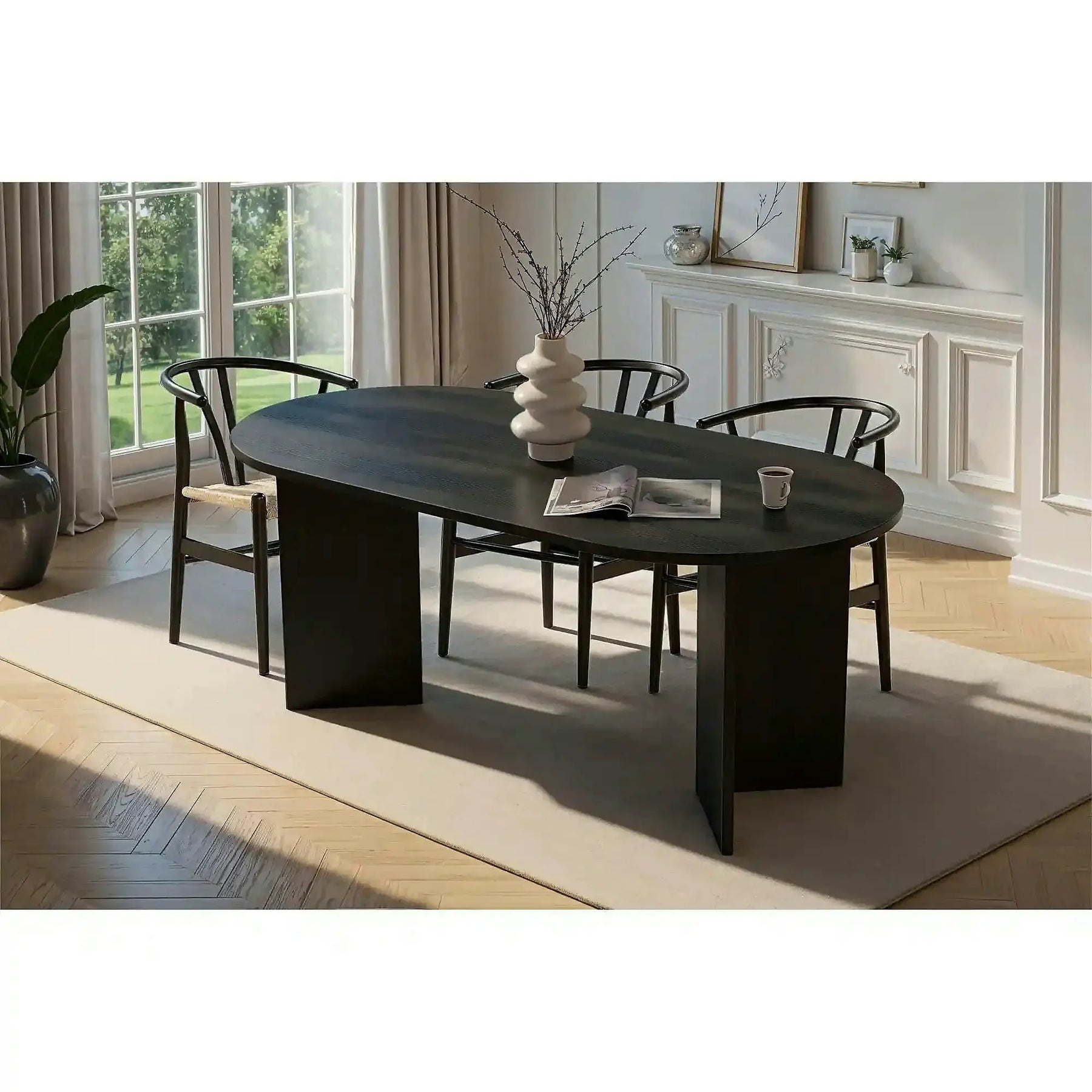 Masa SABLIN, PAL laminat, negru, 180×89.5×75 cm
