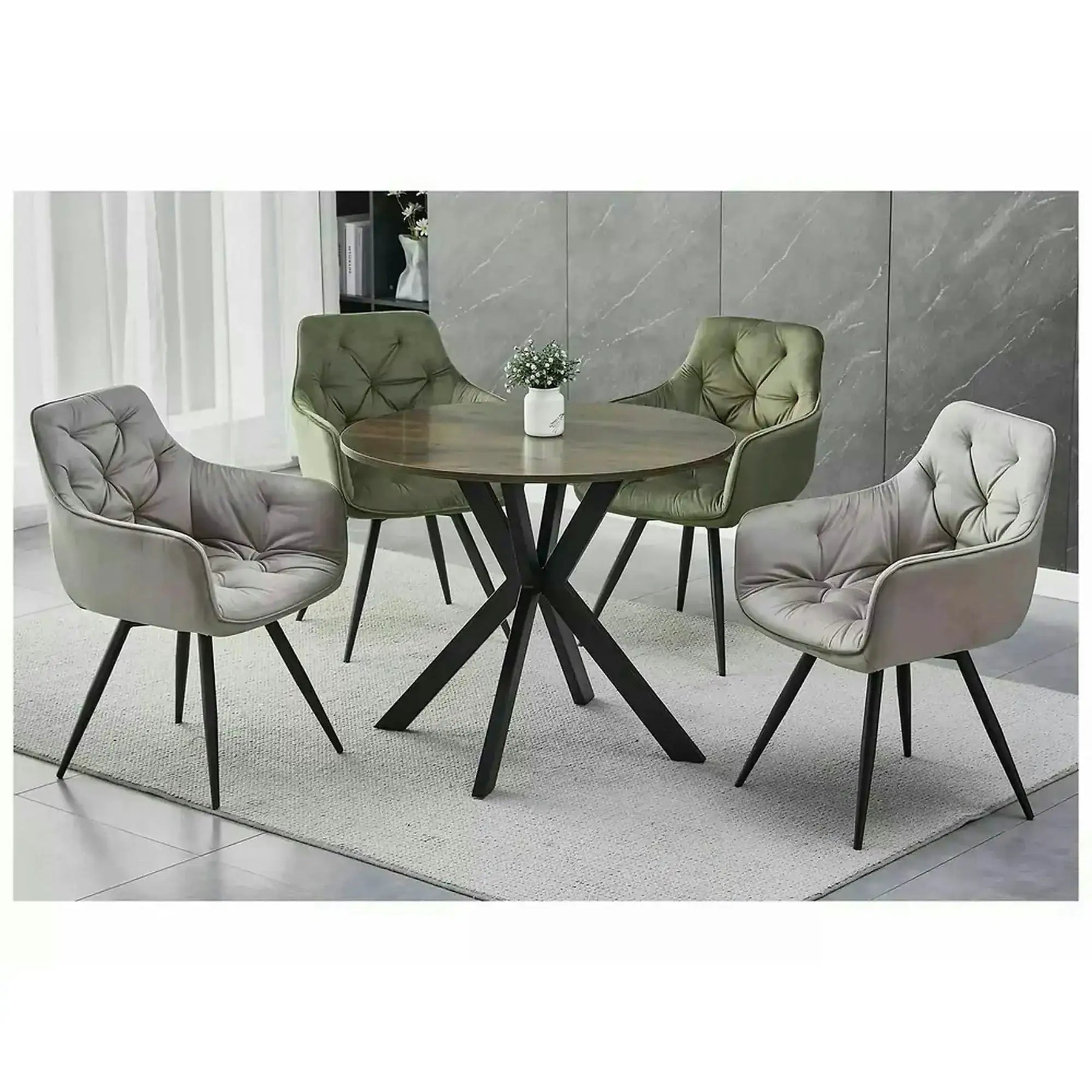 Masa TALIA II, MDF/metal, nuc/negru mat, 90×90×76 cm