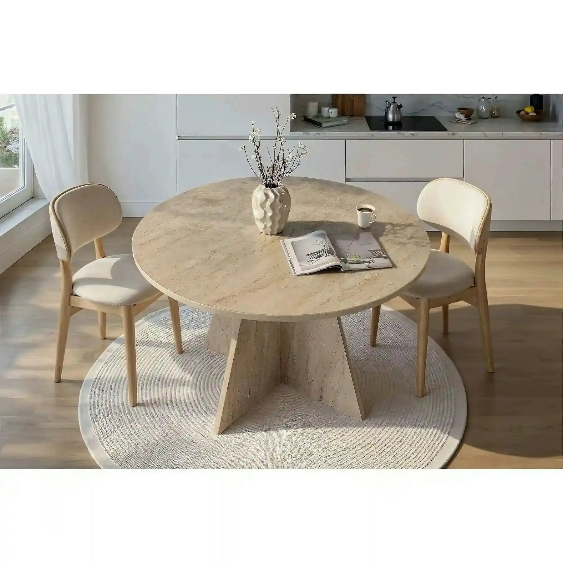 Masa VIRELLA, travertin, PAL, 120x120x75 cm