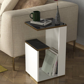 Masă neagră și albă cu detalii aurii, ideală pentru living – primabucata