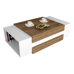 Măsuță de cafea albă cu detalii din nuc, perfectă pentru un living modern – primabucata