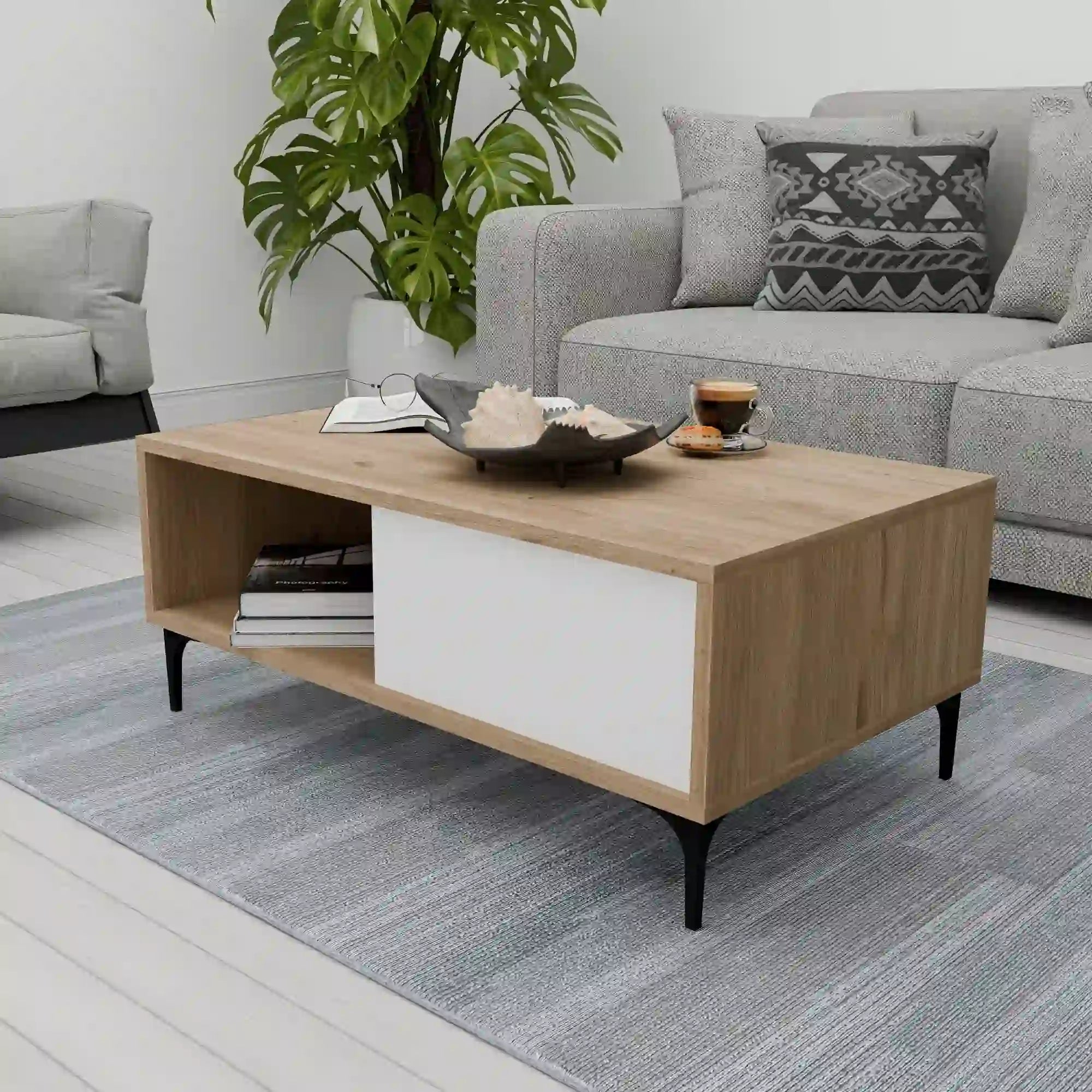 Masuta cafea AMSTERDAM OCN-31694, stejar/alb