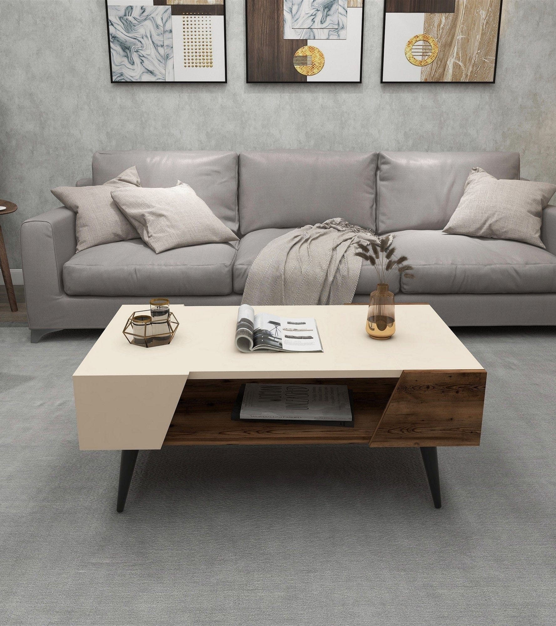 Masuta cafea AMSTERDAM OCN-31695, crem/nuc
