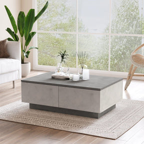 Măsuță de cafea gri deschis într-un living modern, cu detalii elegante – primabucata