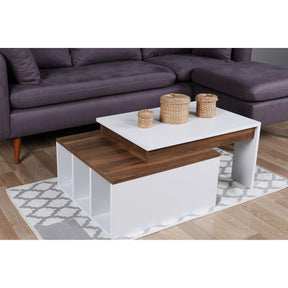 Masă de cafea albă cu detalii din lemn, perfectă pentru un living modern – primabucata