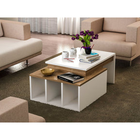 Masă de cafea albă cu detalii din lemn, perfectă pentru un living modern – primabucata