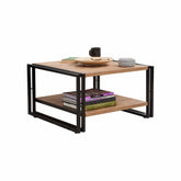 Masă de cafea stejar/negru cu două rafturi, ideală pentru living – primabucata