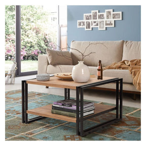 Măsuță de cafea stejar/negru, modernă, în living confortabil – primabucata