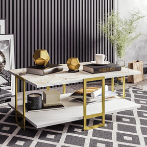 Măsuță de cafea albă cu detalii aurii, perfectă pentru un living modern – primabucata