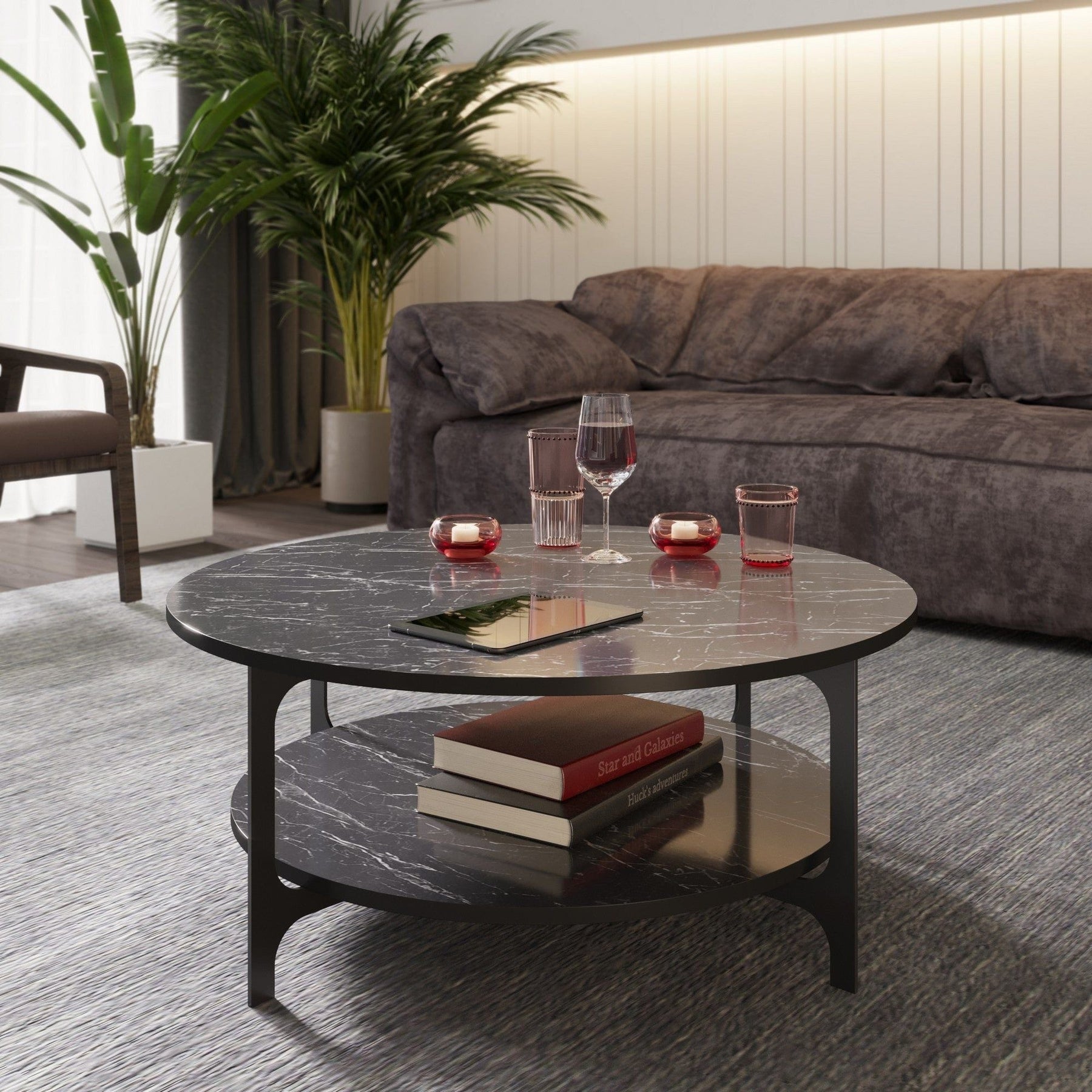 Măsuță de cafea neagră cu design modern, amplasată într-un living elegant – primabucata