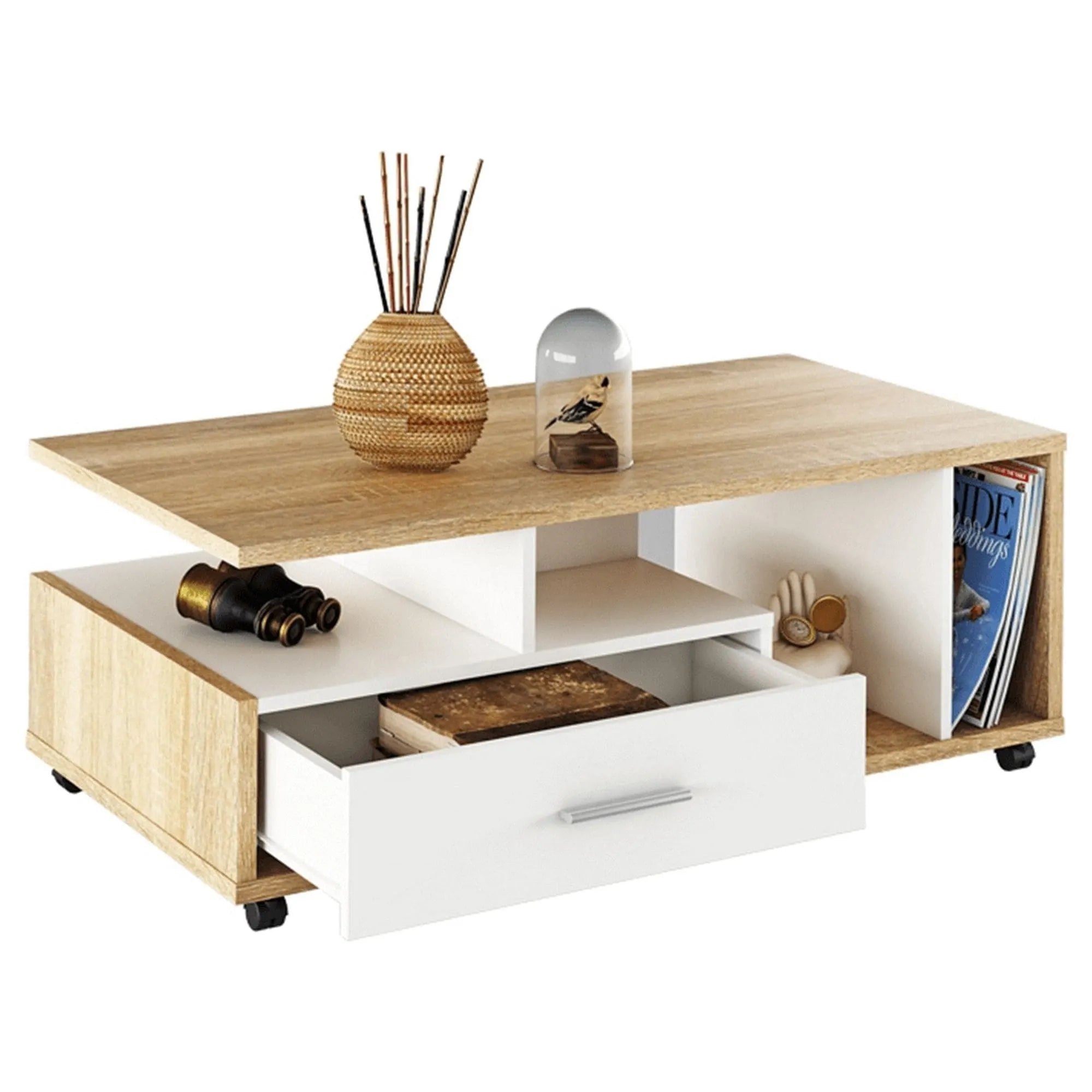 Masuta cafea ATHENA OCN-28009, stejar sonoma/alb