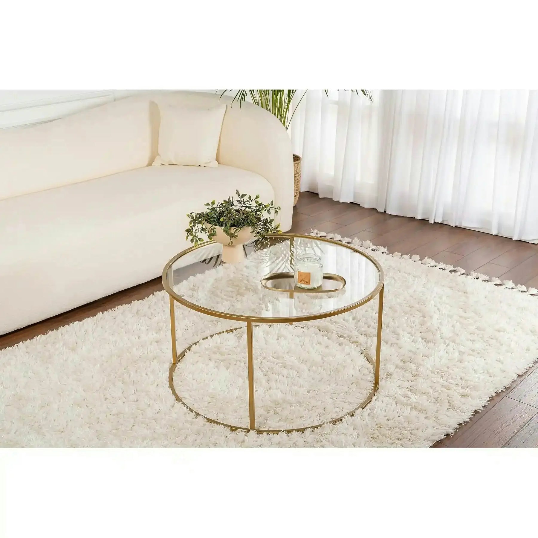 Masuta cafea AURUM, sticlă securizata/metal, transparent/auriu, 80×80×43 cm