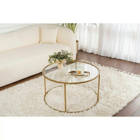 Masuta cafea AURUM, sticlă securizata/metal, transparent/auriu, 80×80×43 cm