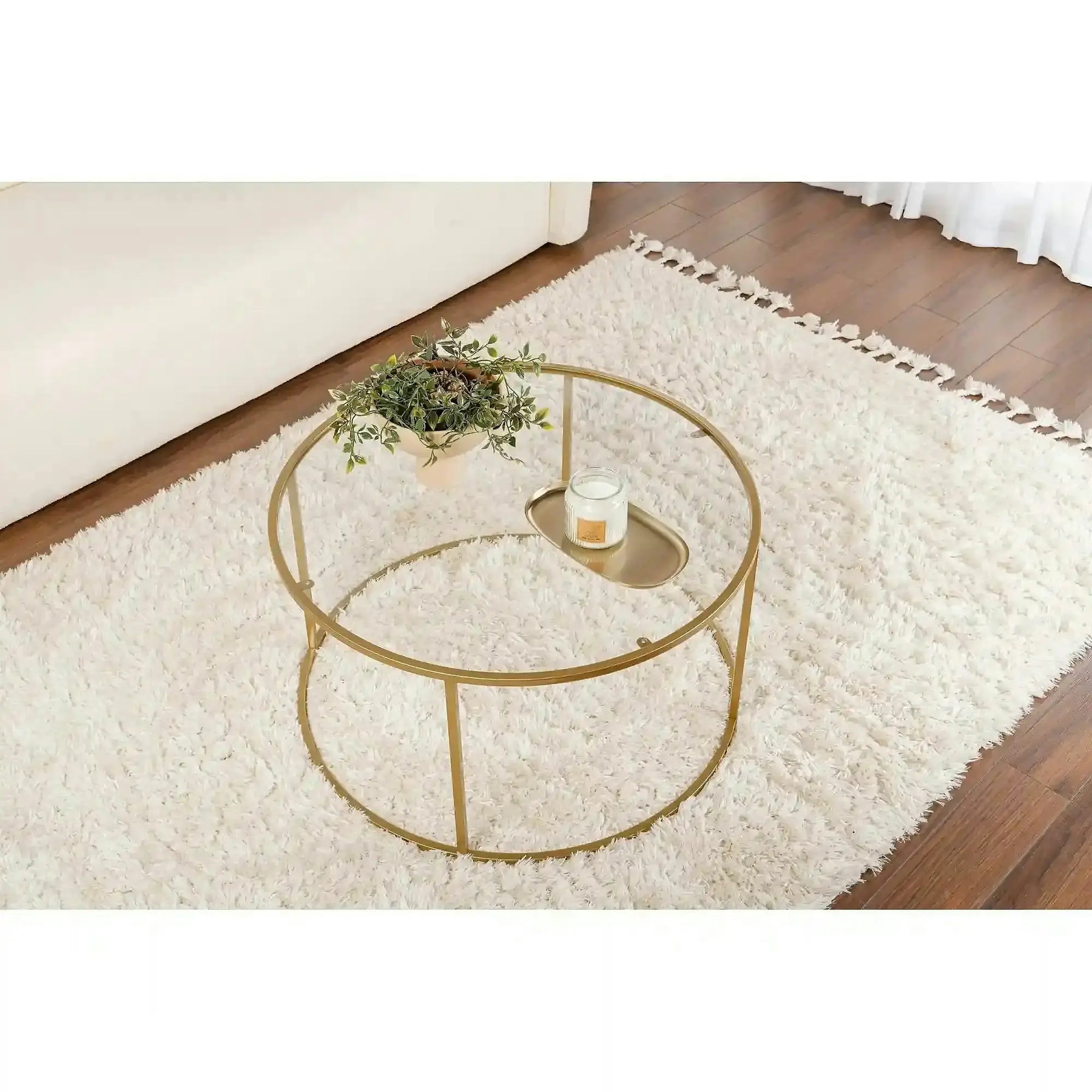 Masuta cafea AURUM, sticlă securizata/metal, transparent/auriu, 80×80×43 cm