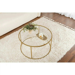Masuta cafea AURUM, sticlă securizata/metal, transparent/auriu, 80×80×43 cm