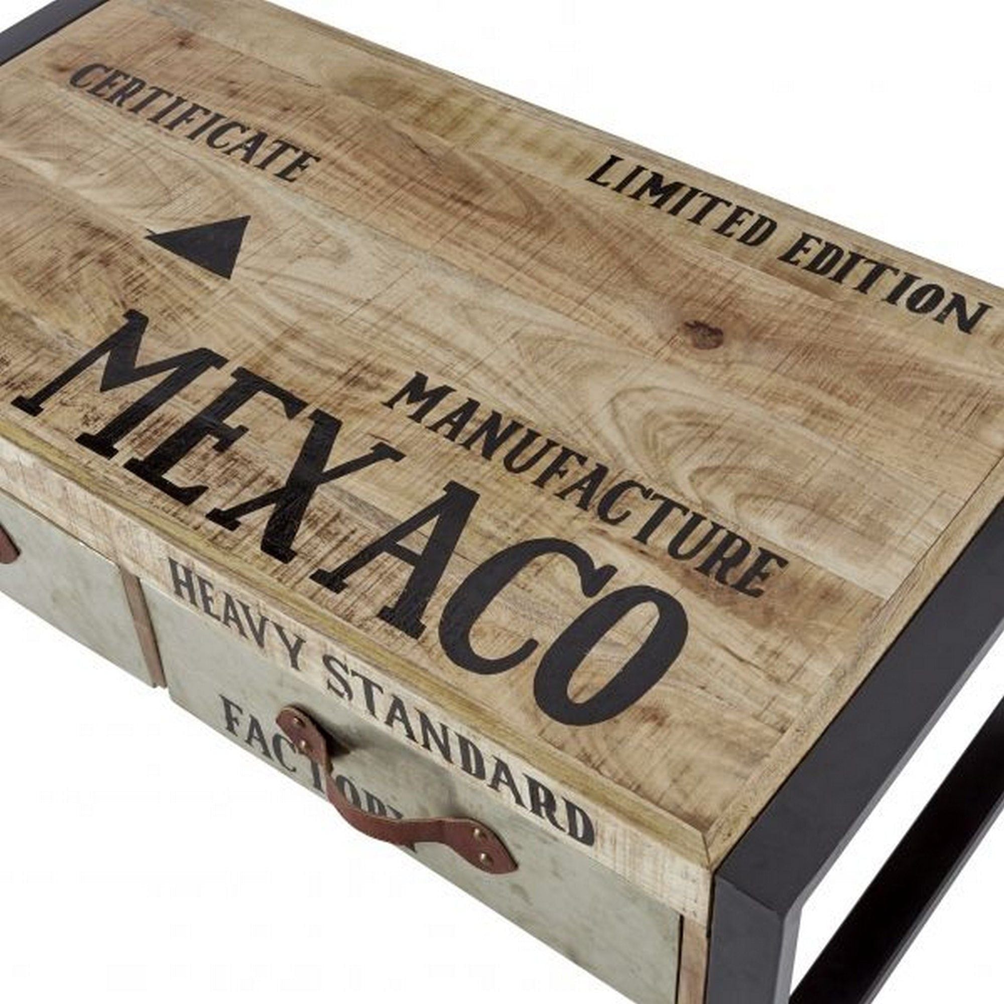 Masuta Mexaco, stejar/negru, lemn/metal, 115x60x40 cm