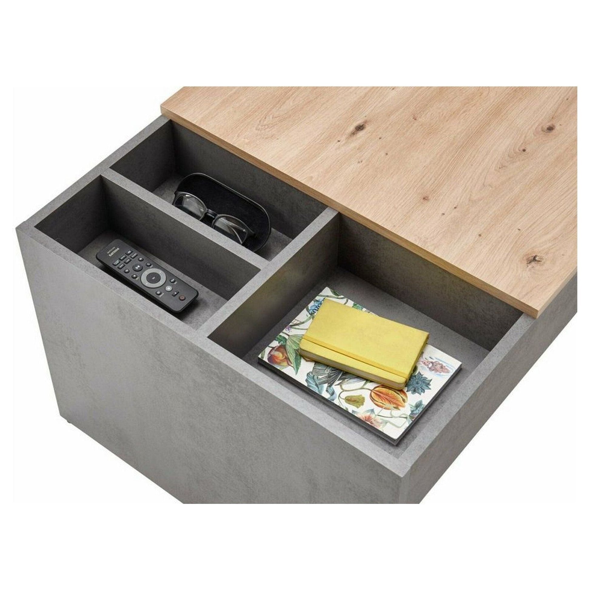 Masuta cafea LEVI, stejar artisan/gri beton, PAL, 110x60x45 cm