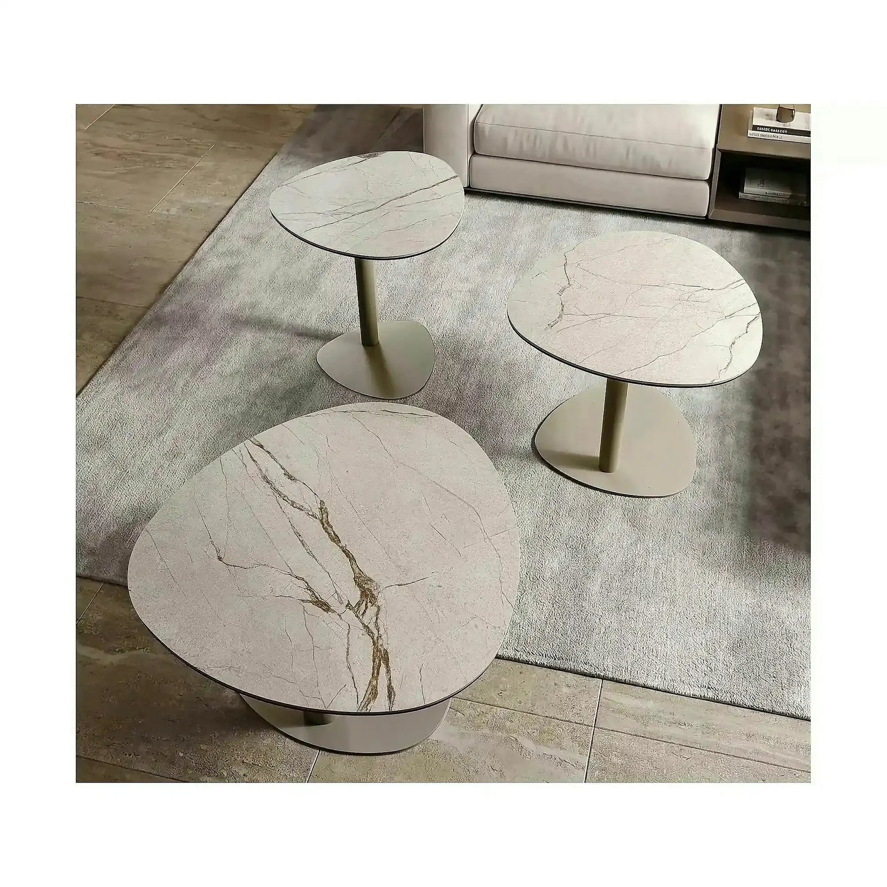 Măsuță cafea CIAO C, sticlă securizata/ceramica/metal, bej mat/casmir, 50×50×54 cm