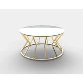 Masă de cafea rotundă, aurie, cu design modern – primabucata