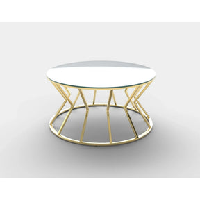 Masă de cafea rotundă, aurie, cu design modern – primabucata