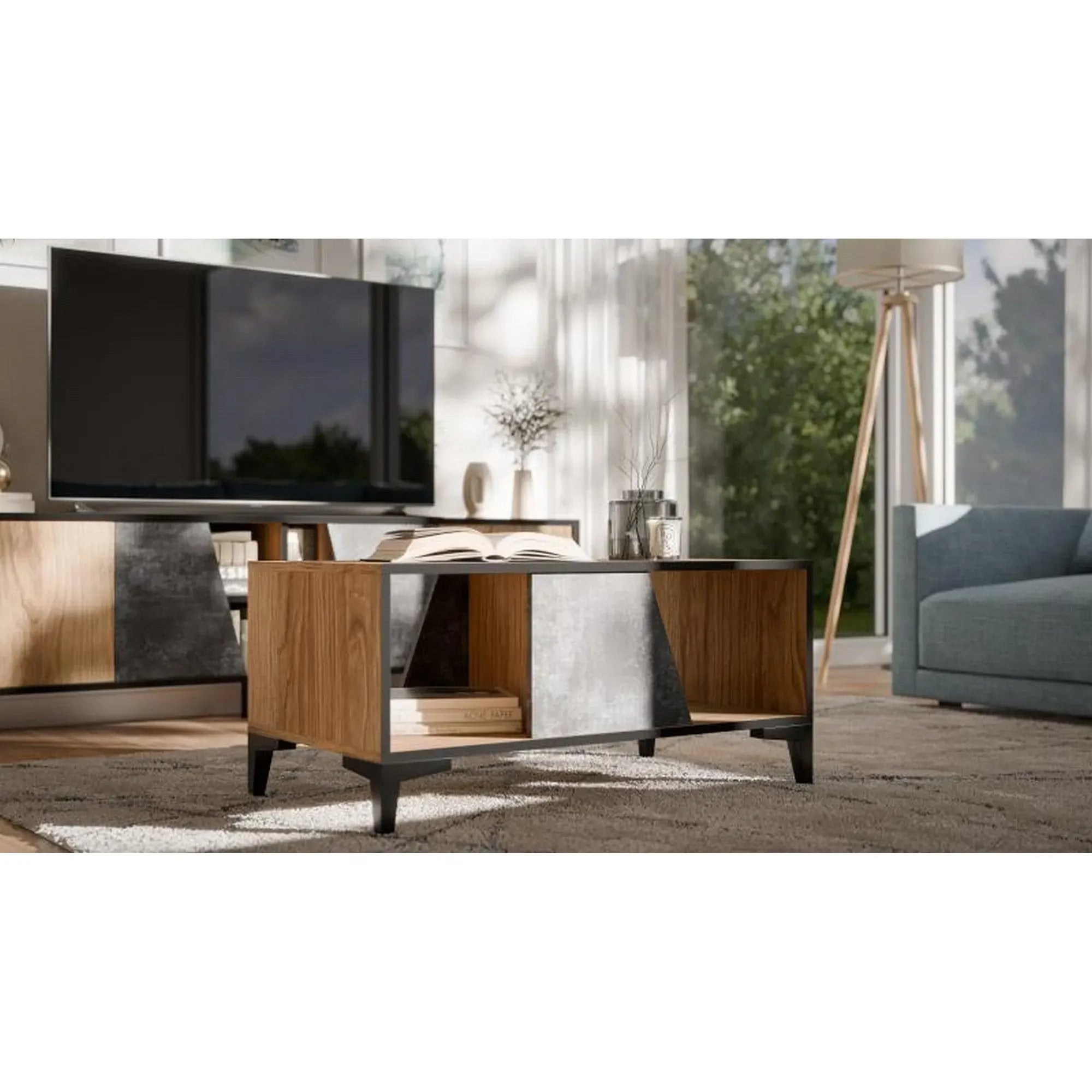 Masuta cafea HOUSTON OCN-37216, gri beton/stejar