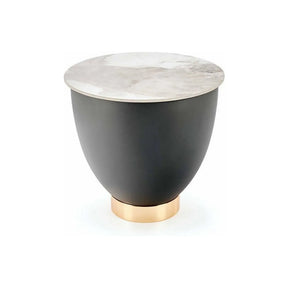 Masă de cafea albă cu detalii negre și aurii, ideală pentru un living modern – primabucata