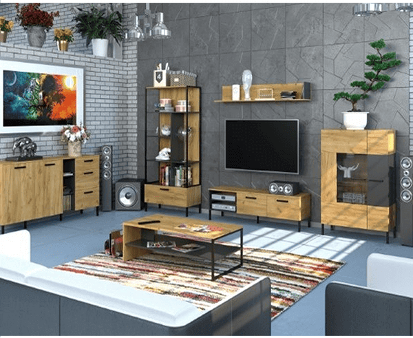 Masuta cafea SANTES, stejar auriu/gri antracit, PAL, 120x60x40 cm