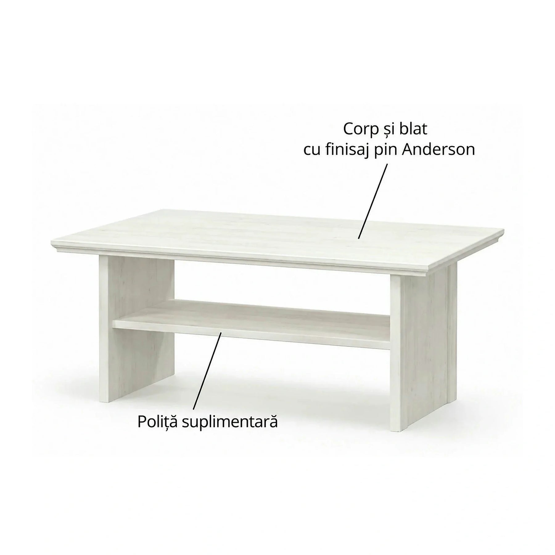 Masuta de cafea living IRYS, pin alb anderson, PAL laminat, 120x66x51 cm