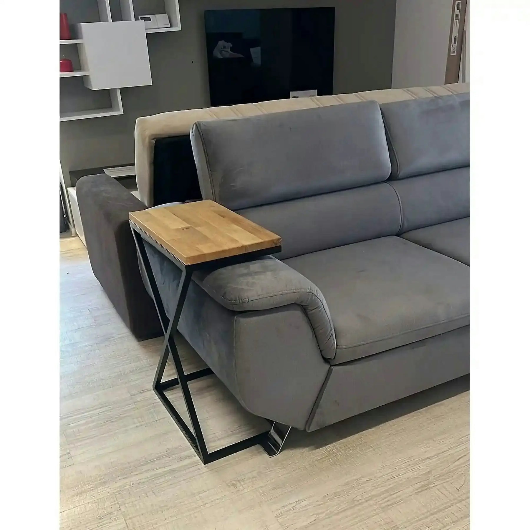 Masuta DOTI, MDF/furnir/metal, stejar/negru, 51×31×71 cm
