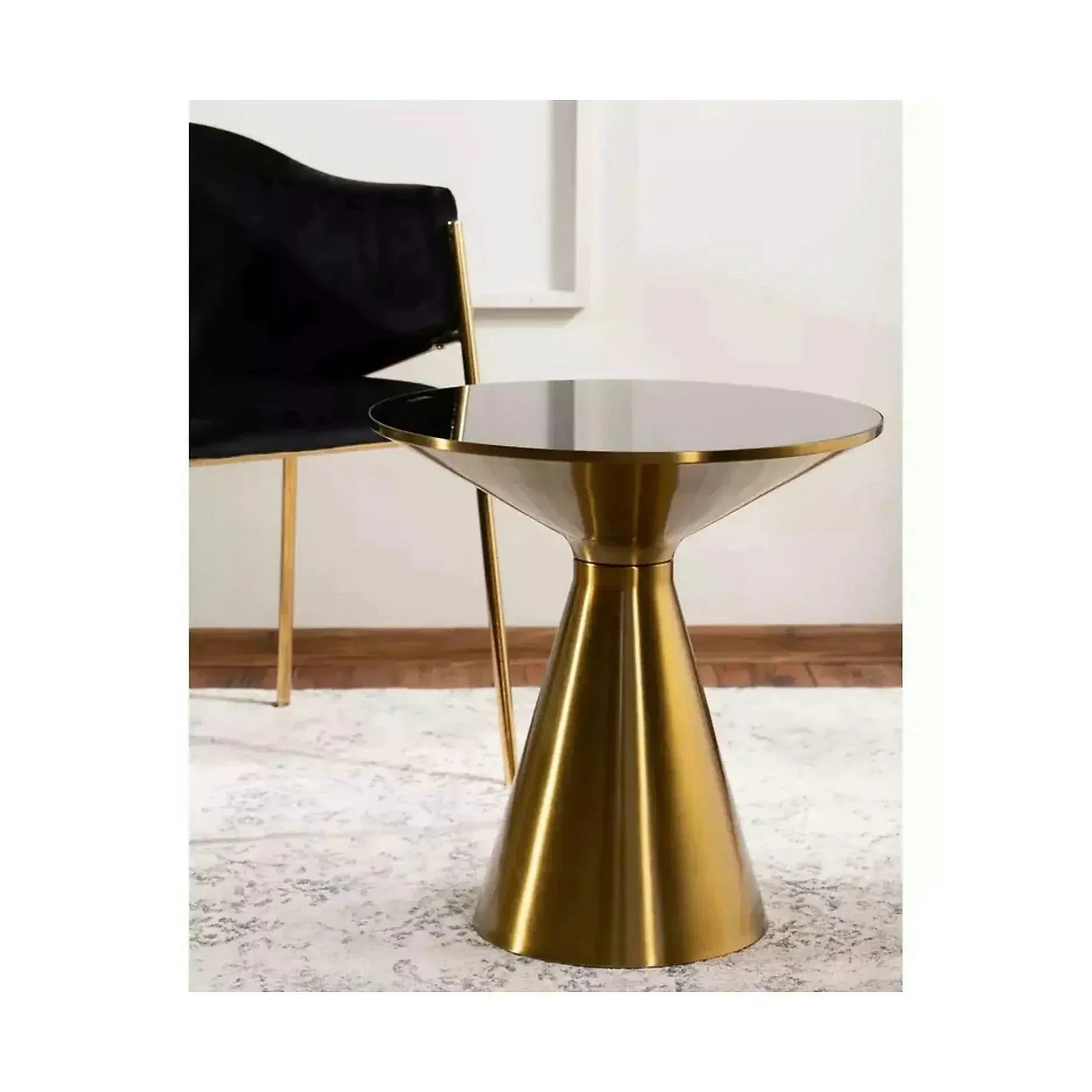 Masuta SETI, sticlă securizata/metal, negru/auriu, 50×50×53 cm