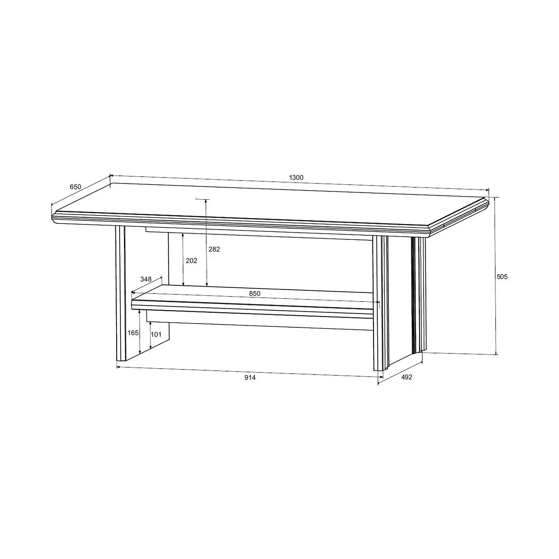 Masute cafea vintage IDENTO, PAL/MDF/lemn de fag, alb, 130×65×50.5 cm