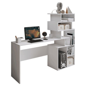 Birou MAXIM, alb mat, cu spatii depozitare, 158x40x134 cm
