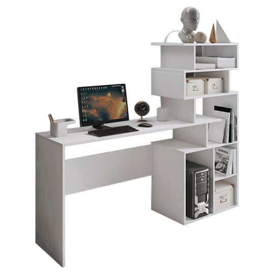 Birou MAXIM, alb mat, cu spatii depozitare, 158x40x134 cm