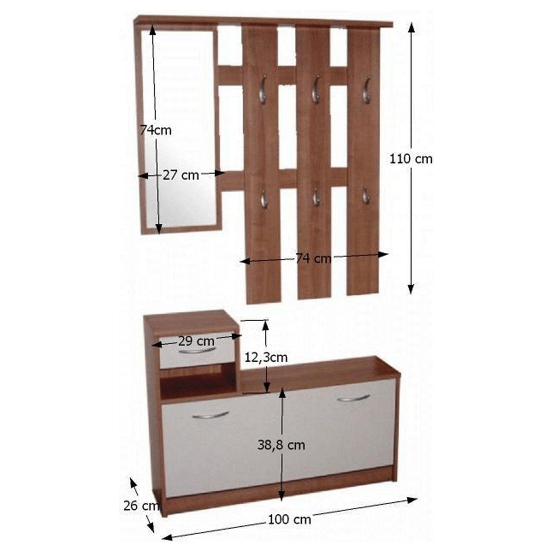Mobilier hol MECKI, wenge/alb, 100x26x190 cm