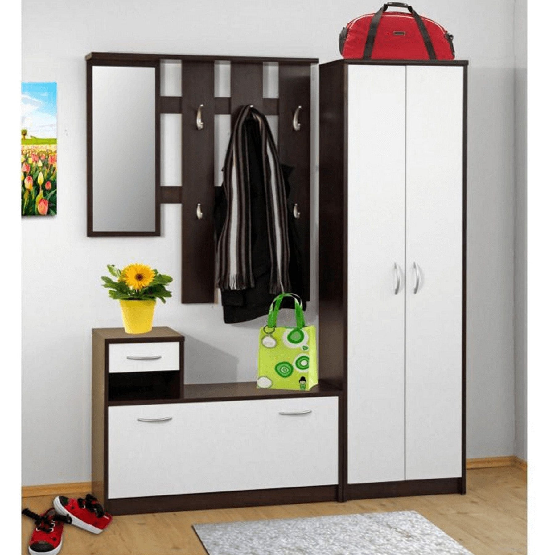 Mobilier hol MECKI, wenge/alb, 100x26x190 cm