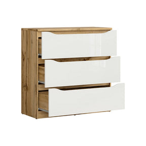Comoda Nuis cu 3 sertare, alb lucios, 40X90X92 cm