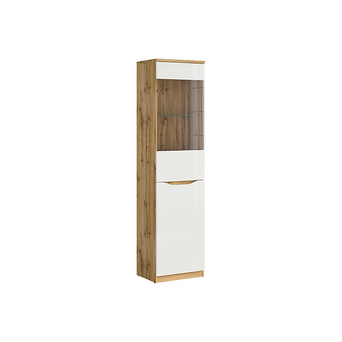 Dulap cu vitrina si 2 usi Nuis, alb lucios, 39.5X50X197.5 cm